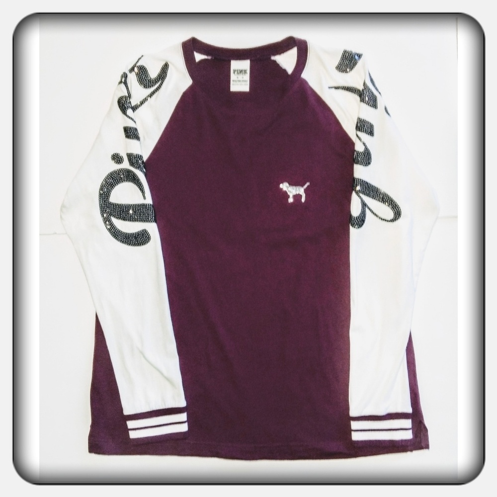 🌷VS PINK Colorblock Baseball Sequin T